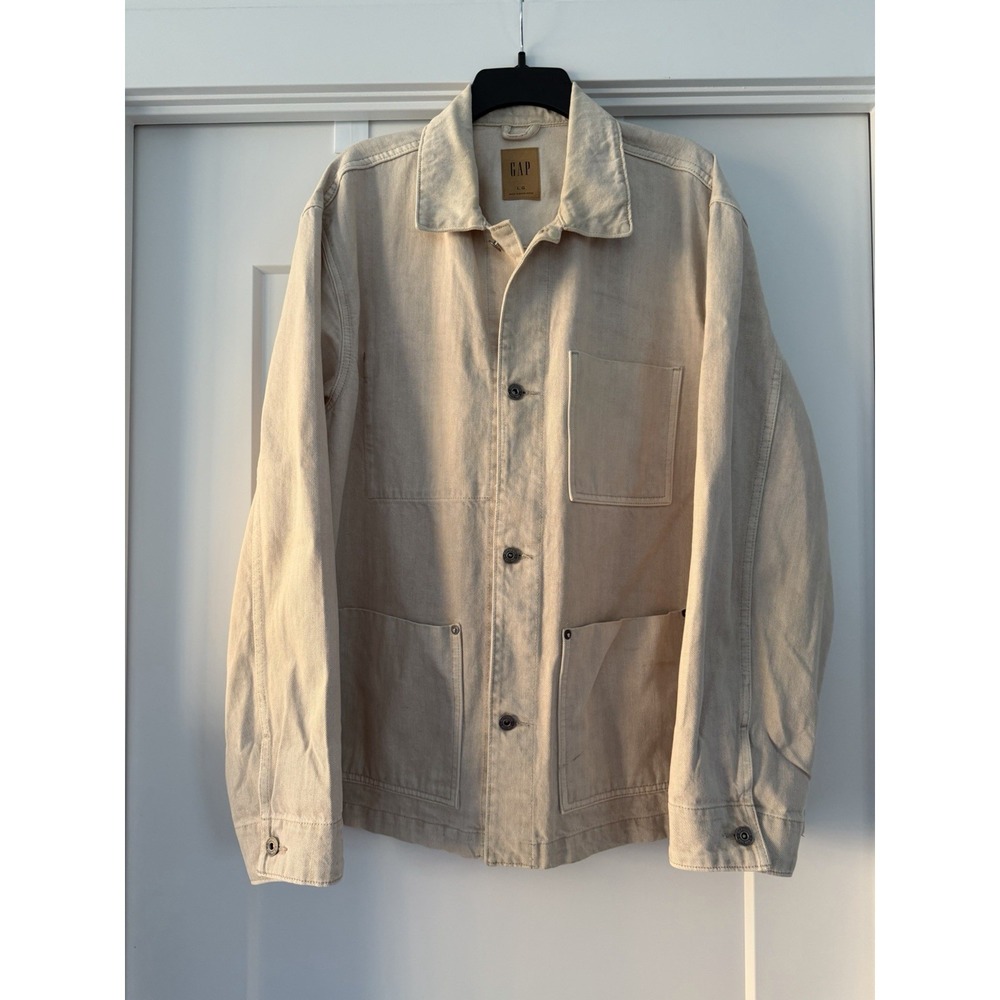GAP Denim Chore Jacket Beige 100% Cotton LG Large